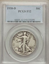 1938-d walking liberty silver half dollar -- f-12 pcgs