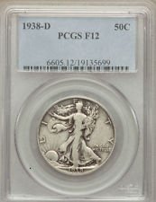 1938-D WALKING LIBERTY SILVER HALF DOLLAR -- F-12 PCGS