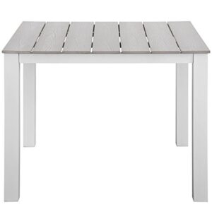 Modway Maine Aluminum Outdoor Patio 40" Dining Table in White Light Gray