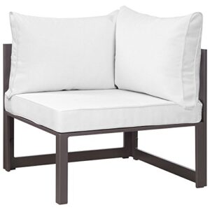 modway fortuna aluminum outdoor patio corner chair in brown white