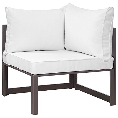 Modway Fortuna Aluminum Outdoor Patio Corner Chair in Brown White