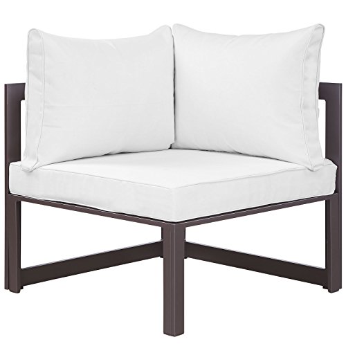 Modway Fortuna Aluminum Outdoor Patio Corner Chair in Brown White