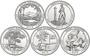 2013 p complete set of 5 national park quarters uncirculated