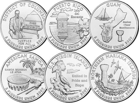 2009 P Complete Set of all 6 DC & Territories Quarters Uncirculated