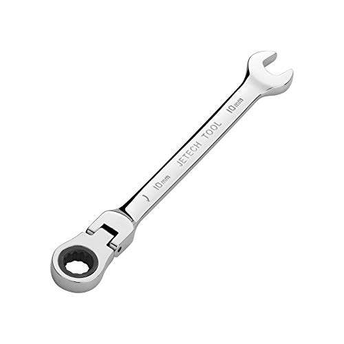 Jetech 10mm Flexible Head Gear Wrench, Industrial Grade Flex Ratcheting Spanner Made with Forged, Heat-Treated Cr-V Alloy Steel, Full Polished 12 Point Flex-Head Ratchet Combination Wrench, Metric