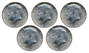 1964 no mint mark set of 5-90% silver john f kennedy jfk half dollar circulated half dollar seller very fine