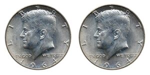 1964 no mint mark set of 2-90% silver john f kennedy jfk half dollar circulated half dollar seller very fine