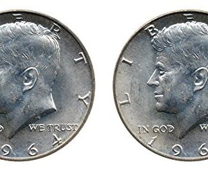 1964 No Mint Mark Set of 2-90% Silver John F Kennedy JFK Half Dollar Circulated Half Dollar Seller Very Fine