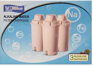wellblue 3 pack drop in brita style alkaline water filter replacement 7 stage mineral water filter.works with wellblue, brita style pitchers & dispensers (3 pack)