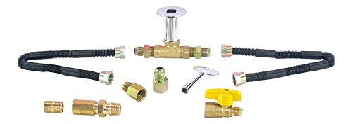 Dreffco Fire Pit Gas Burner Connection Kit- Complete 1/2" Kit Including 2 Non-Whistle Flex Line, LP Air Mixer and Matched Keyed Ball Valve