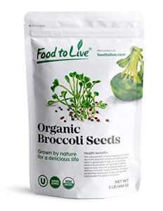 organic broccoli seeds for sprouting, 1 pound – non-gmo, vegan, kosher, sirtfood, bulk. rich in sulforaphane, vitamin c. grow sprouts, microgreens for salads, and sandwiches. high germination rate.