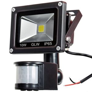 glw 12v dc led motion sensor flood light 10w mini ip65 waterproof outdoor light 900lm,6000k,daylight white security light with pir,80w halogen bulb equivalent [no plug]