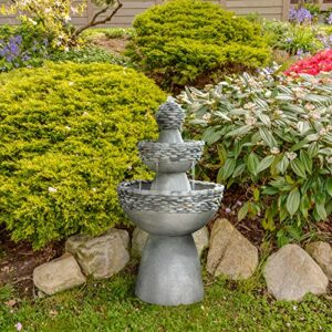 Teamson Home 36.5 in. Outdoor 3-Tier Zen-Style Pedestal Water Fountain in. with Stone Trim with Pump and 2.64 Gallon Capacity, Stone Gray