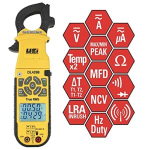 UEi Test Instruments DL429B Digital HVAC Clamp Meter True RMS Wireless Multimeter Auto-ranging 6000 Counts Voltage Tester, Measures Inrush AC/DC Current Temperature Capacitance Resistance Diodes NCV