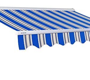 ADVANING MA1210-A447H2 Luxury Series, Premium Quality Manual Retractable Patio Awning, 100% Solution Dyed European Acrylic Easy UV Sunshade Manual Hand Crank, 12'x10', Ocean Blue - Sand Beige Stripes