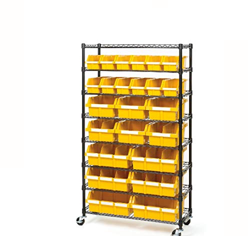 Seville Classics Commerical Grade NSF-Certified Bin Rack Storage Steel Wire Shelving System - 24 Bins - Yellow