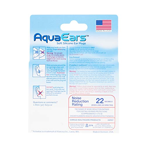 Soft Moldable Earplugs, 18 Pairs for Sleeping, Live Events, Swimming - AquaEars, Made in Vermont