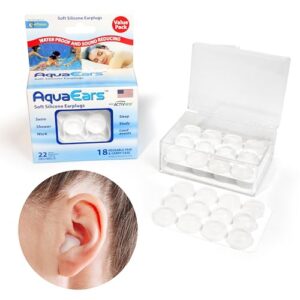 Soft Moldable Earplugs, 18 Pairs for Sleeping, Live Events, Swimming - AquaEars, Made in Vermont