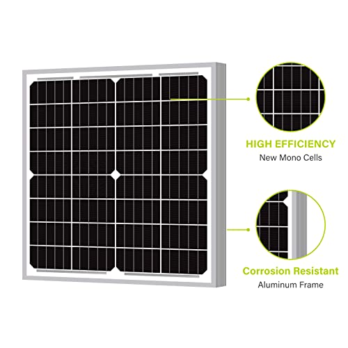 Newpowa 20W 12V Solar Panel High-Efficiency Monocrystalline 12V PV Module Designed for 12V Off Grid System, Charge Your 12V Battery of RV, Boat, Camper, Trailer, Gate Opener