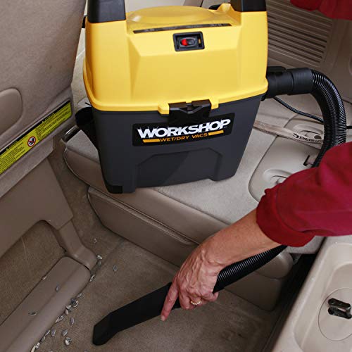 WORKSHOP Wet/Dry Vacs Vacuum WS0301VA Portable Wet/Dry Vacuum Cleaner For Car, 3-Gallon Wet/Dry Auto Vacuum Cleaner, 3.5 Peak HP Portable Auto Vacuum With Accessories For Car Cleaning,Gray