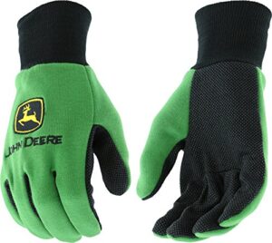 john deere jd00002 jersey gloves - large, 10 oz jersey gloves, ribbed knit wrist, polyester/cotton fabric straight thumb, green/black