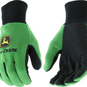 John Deere JD00002 Jersey Gloves - Large, 10 oz Jersey Gloves, Ribbed Knit Wrist, Polyester/Cotton Fabric Straight Thumb, Green/Black