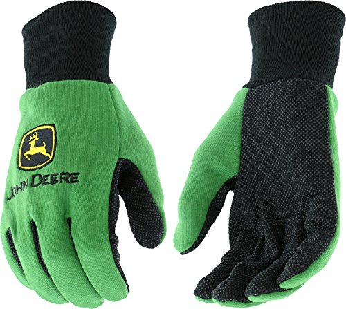 John Deere JD00002 Jersey Gloves - Large, 10 oz Jersey Gloves, Ribbed Knit Wrist, Polyester/Cotton Fabric Straight Thumb, Green/Black