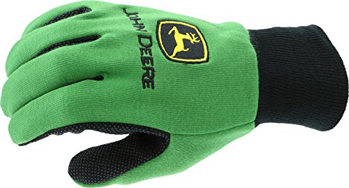 John Deere JD00002 Jersey Gloves - 10 oz Jersey Gloves for Youth, Ribbed Knit Wrist, Polyester/Cotton Fabric, Straight Thumb, Green/Black