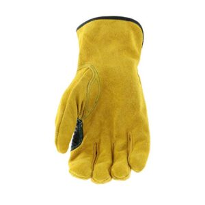 John Deere JD00004 Leather Gloves - Large Size Split Cowhide Work Gloves with Shirred Elastic Wrist. Hand Protection Wear,Gold