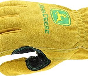 John Deere JD00004 Leather Gloves - Large Size Split Cowhide Work Gloves with Shirred Elastic Wrist. Hand Protection Wear,Gold