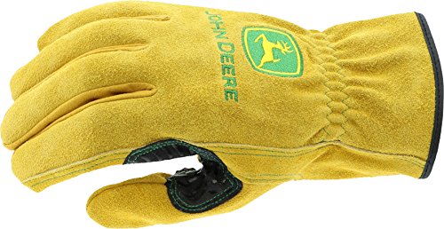 John Deere JD00004 Leather Gloves - Large Size Split Cowhide Work Gloves with Shirred Elastic Wrist. Hand Protection Wear,Gold