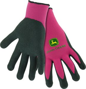 john deere jd00021 nitrile foam palm dipped gloves - work gloves for women, light-duty gloves with elastic wrist, band top cuff, black/pink
