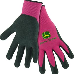 John Deere JD00021 Nitrile Foam Palm Dipped Gloves - Work Gloves for Women, Light-Duty Gloves with Elastic Wrist, Band Top Cuff, Black/Pink