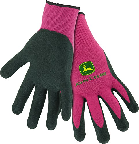 John Deere JD00021 Nitrile Foam Palm Dipped Gloves - Work Gloves for Women, Light-Duty Gloves with Elastic Wrist, Band Top Cuff, Black/Pink