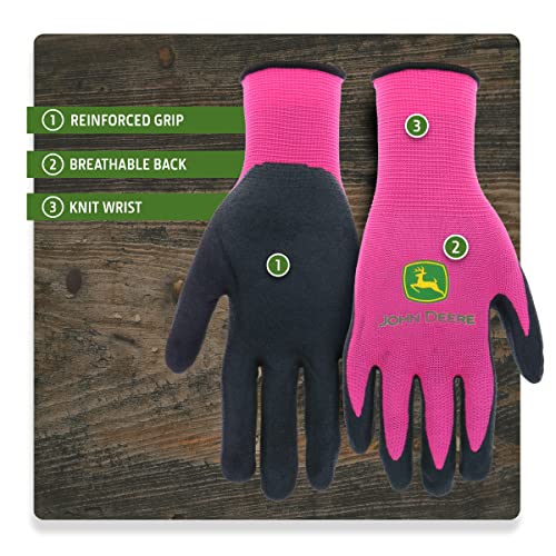 John Deere JD00021 Nitrile Foam Palm Dipped Gloves - Work Gloves for Women, Light-Duty Gloves with Elastic Wrist, Band Top Cuff, Black/Pink