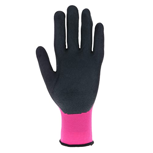 John Deere JD00021 Nitrile Foam Palm Dipped Gloves - Work Gloves for Women, Light-Duty Gloves with Elastic Wrist, Band Top Cuff, Black/Pink