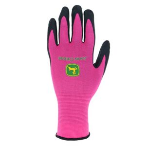 John Deere JD00021 Nitrile Foam Palm Dipped Gloves - Work Gloves for Women, Light-Duty Gloves with Elastic Wrist, Band Top Cuff, Black/Pink