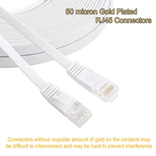 Jadaol Cat 6 Ethernet Cable 50 ft, Outdoor&Indoor 10Gbps Support Cat8 Cat7 Network, Flat High Speed RJ45 Internet LAN Computer Solid Patch Cord with Clips for Router, Modem, PS4/5, Xbox, Gaming, White