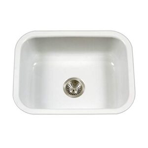 houzer porcelain enamel stainless steel porcela series - undermount single bowl kitchen sink, durable, sleek, and stylish large white sink, ideal for home or apartment - pcs-2500