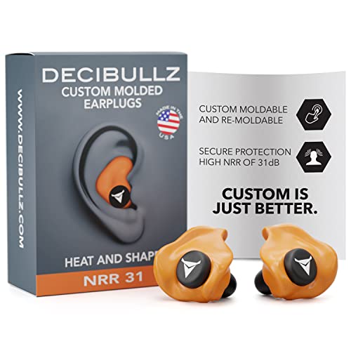 Decibullz - Custom Molded Earplugs, 31dB Highest NRR, Comfortable Hearing Protection for Shooting, Travel, Swimming, Work and Concerts (Orange)