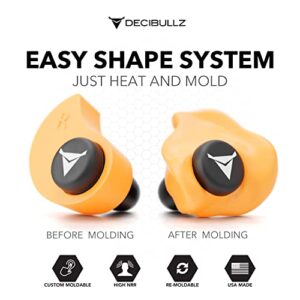 Decibullz - Custom Molded Earplugs, 31dB Highest NRR, Comfortable Hearing Protection for Shooting, Travel, Swimming, Work and Concerts (Orange)