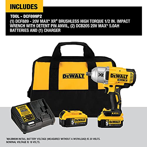 DEWALT 20V MAX* XR Cordless Impact Wrench Kit with Detent Anvil, 1/2-Inch (DCF899P2)