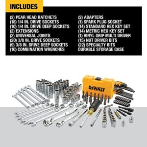 DEWALT Mechanics Tools Kit and Socket Set, 142-Piece, 1/4 & 3/8" Drive, MM/SAE (DWMT73802)