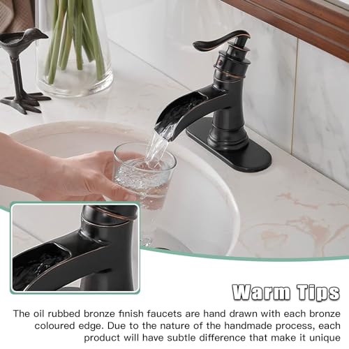 BWE Waterfall Bathroom Faucet Oil Rubbed Bronze Single-Handle One Hole Sink Faucet Farmhouse Bath Vanity Lavatory Restroom Faucets Antique