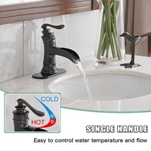 BWE Waterfall Bathroom Faucet Oil Rubbed Bronze Single-Handle One Hole Sink Faucet Farmhouse Bath Vanity Lavatory Restroom Faucets Antique