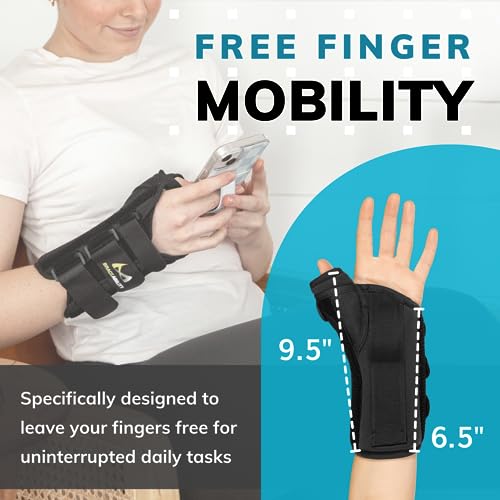 BraceAbility Wrist and Thumb Spica Splint - De Quervain's Tenosynovitis Long Forearm Cast Stabilizer for Tendonitis, Sprains, Thumb Brace for Arthritis Pain and Support - (S Right Hand)