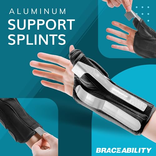 BraceAbility Wrist and Thumb Spica Splint - De Quervain's Tenosynovitis Long Forearm Cast Stabilizer for Tendonitis, Sprains, Thumb Brace for Arthritis Pain and Support - (S Right Hand)