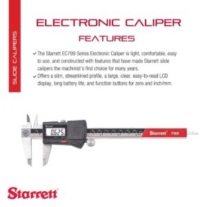 Starrett Stainless Steel Electronic Slide Caliper - 0-6" Range, 0005" Resolution, LCD Display, Fine Adjustment Thumb Wheel, in/mm Conversion - EC799A-6/150