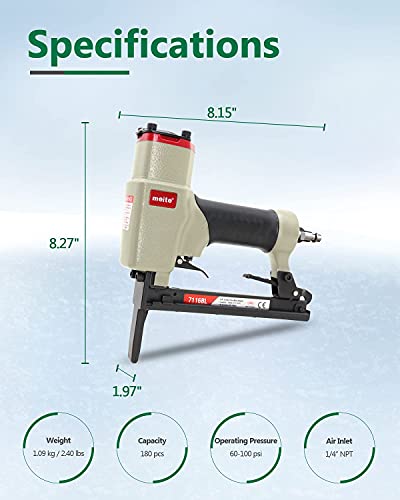 meite 7116BL Pneumatic Upholstery Stapler with Long Nose-1/4-Inch to 5/8-Inch 22 Gauge 3/8'' Crown Fine Wire Stapler