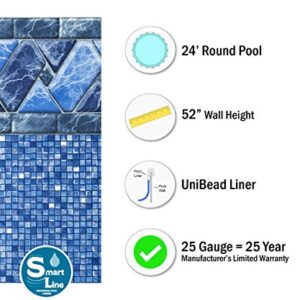Smartline Stone Harbor 24-Foot Round Pool Liner | UniBead Style | 52-Inch Wall Height | 25 Gauge Virgin Vinyl | Designed for Steel Sided Above-Ground Swimming Pools | Universal Gasket Kit Included